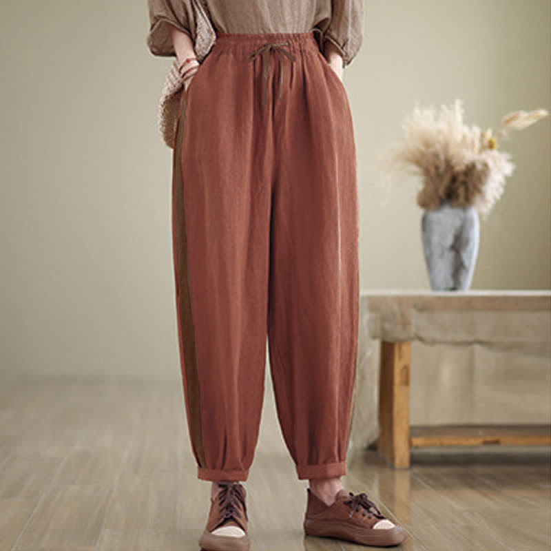 Buddha Stones Pantaloni corti da donna casual minimalisti con coulisse, tinta unita, per primavera/estate, modello affusolato con tasca. - image 2