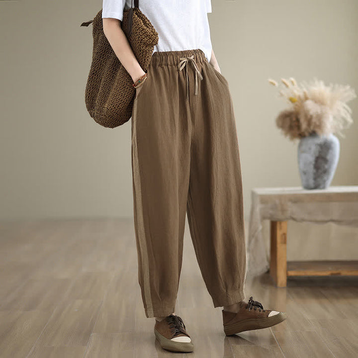 Buddha Stones Pantaloni corti da donna casual minimalisti con coulisse, tinta unita, per primavera/estate, modello affusolato con tasca. - image 17