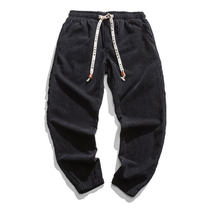 Buddha Stones Pantaloni invernali classici retrò con coulisse in velluto a coste tinta unita, modello alla caviglia da uomo, affusolati e con tasca. - Nero - US/UK/AU46, EU56 (5XL) - image 1