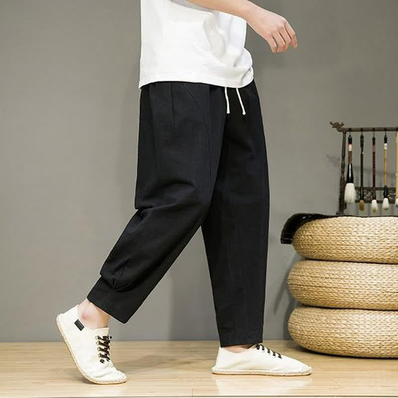 Buddha Stones Pantaloni corti da uomo a tinta unita, casual, minimalisti, con coulisse, per primavera/estate, modello affusolato con tasche. - image 11