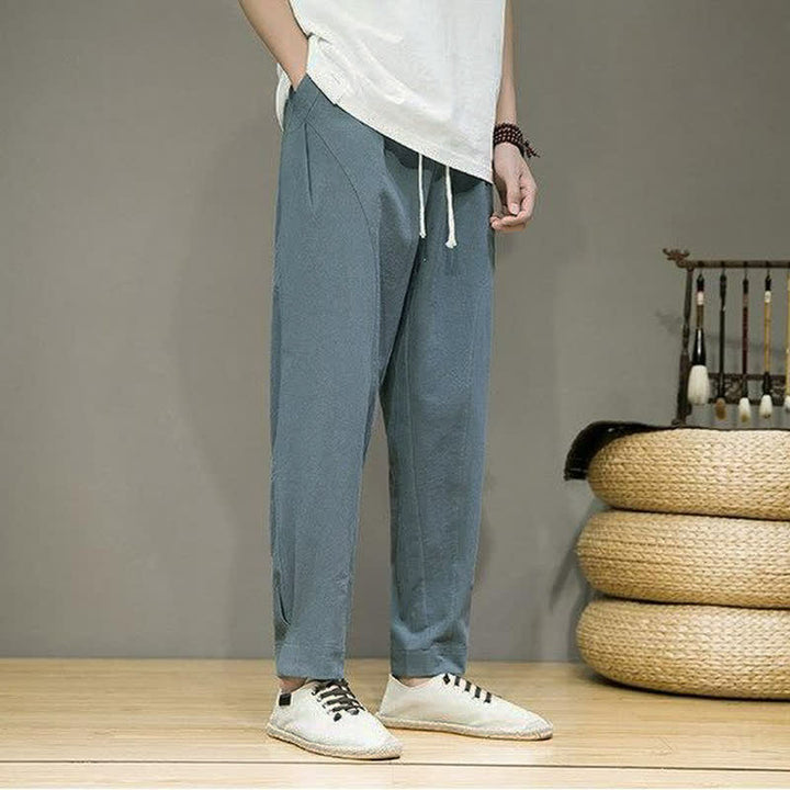 Buddha Stones Pantaloni corti da uomo a tinta unita, casual, minimalisti, con coulisse, per primavera/estate, modello affusolato con tasche. - image 5