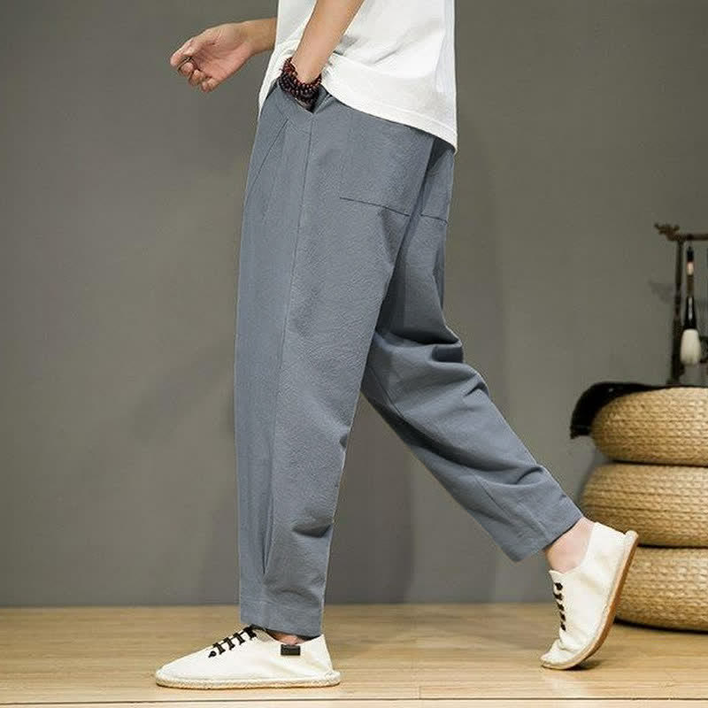 Buddha Stones Pantaloni corti da uomo a tinta unita, casual, minimalisti, con coulisse, per primavera/estate, modello affusolato con tasche. - image 21