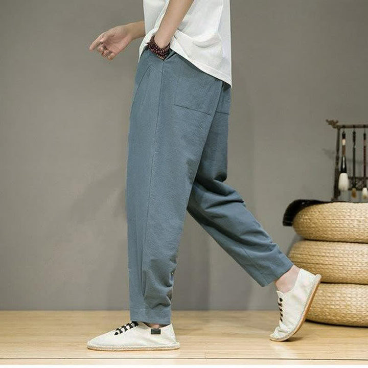 Buddha Stones Pantaloni corti da uomo a tinta unita, casual, minimalisti, con coulisse, per primavera/estate, modello affusolato con tasche. - image 2