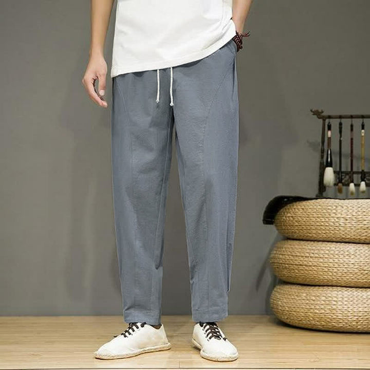 Buddha Stones Pantaloni corti da uomo a tinta unita, casual, minimalisti, con coulisse, per primavera/estate, modello affusolato con tasche. - Grigio chiaro - US/UK/AU46, EU56 (5XL) - image 17