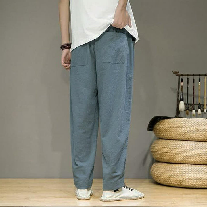 Buddha Stones Pantaloni corti da uomo a tinta unita, casual, minimalisti, con coulisse, per primavera/estate, modello affusolato con tasche. - image 3