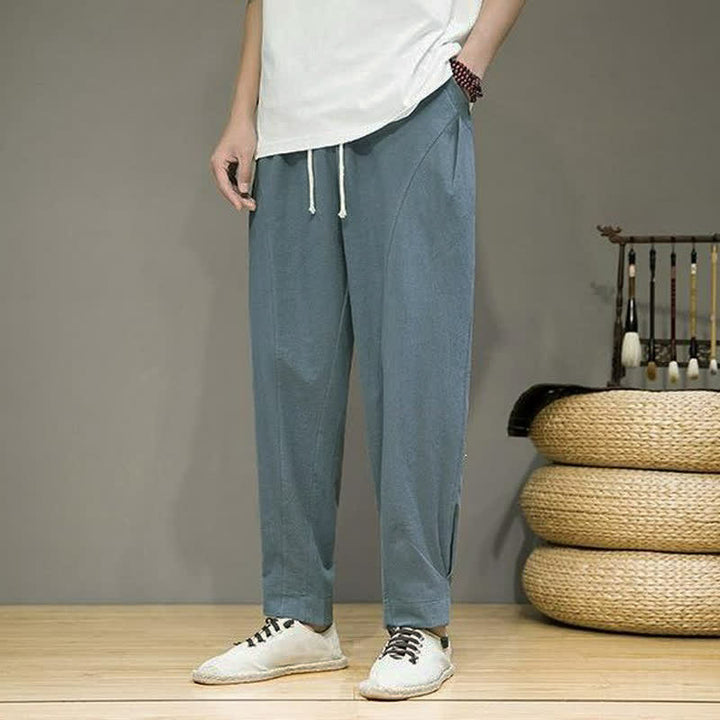 Buddha Stones Pantaloni corti da uomo a tinta unita, casual, minimalisti, con coulisse, per primavera/estate, modello affusolato con tasche. - image 6