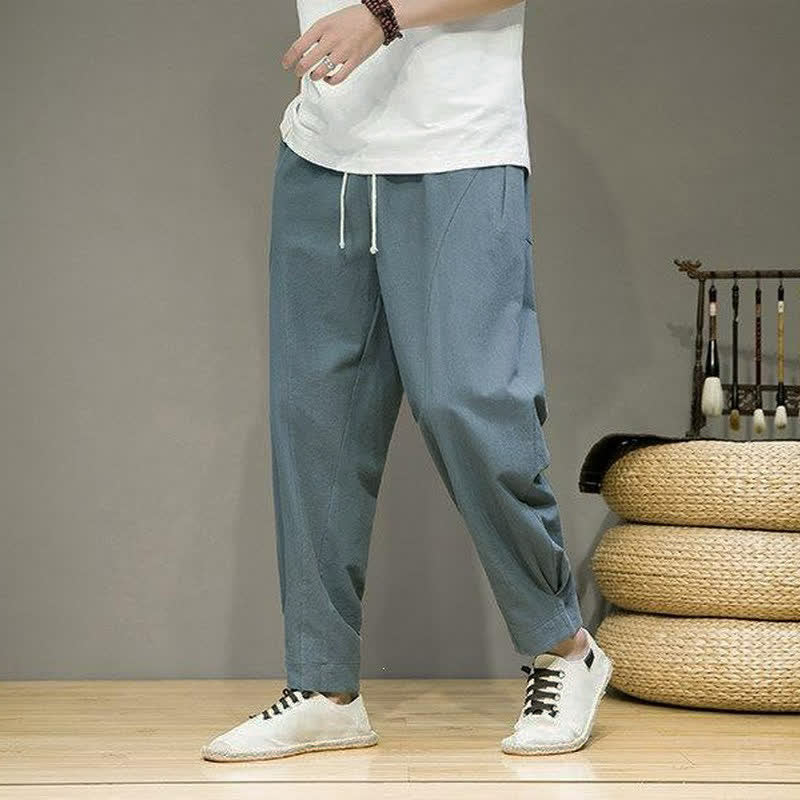Buddha Stones Pantaloni corti da uomo a tinta unita, casual, minimalisti, con coulisse, per primavera/estate, modello affusolato con tasche. - image 4