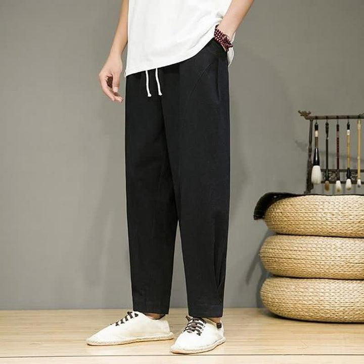 Buddha Stones Pantaloni corti da uomo a tinta unita, casual, minimalisti, con coulisse, per primavera/estate, modello affusolato con tasche. - image 10