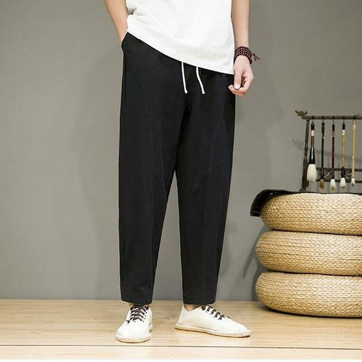 Buddha Stones Pantaloni corti da uomo a tinta unita, casual, minimalisti, con coulisse, per primavera/estate, modello affusolato con tasche. - image 9