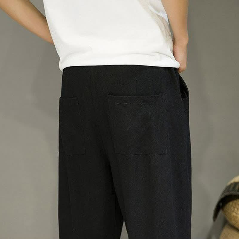 Buddha Stones Pantaloni corti da uomo a tinta unita, casual, minimalisti, con coulisse, per primavera/estate, modello affusolato con tasche. - image 15