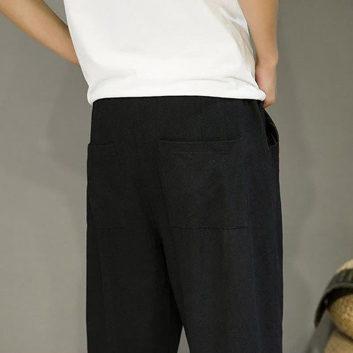 Buddha Stones Pantaloni corti da uomo a tinta unita, casual, minimalisti, con coulisse, per primavera/estate, modello affusolato con tasche. - image 15