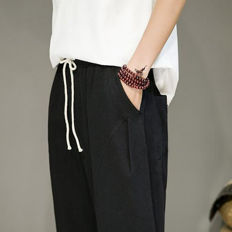 Buddha Stones Pantaloni corti da uomo a tinta unita, casual, minimalisti, con coulisse, per primavera/estate, modello affusolato con tasche. - image 13