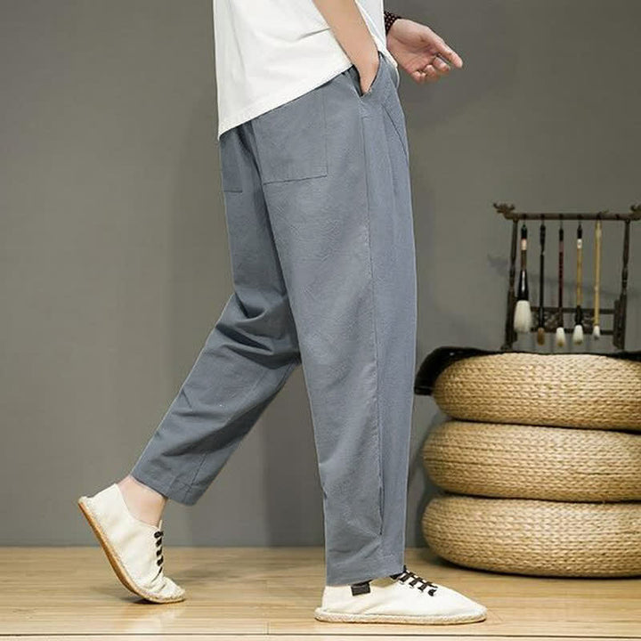Buddha Stones Pantaloni corti da uomo a tinta unita, casual, minimalisti, con coulisse, per primavera/estate, modello affusolato con tasche. - image 19