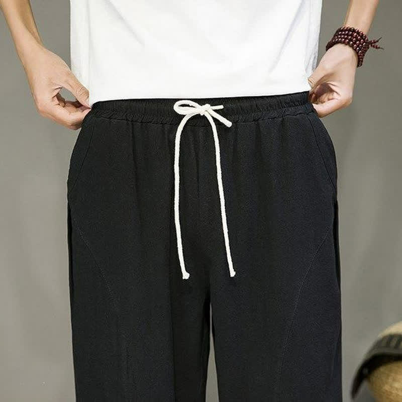 Buddha Stones Pantaloni corti da uomo a tinta unita, casual, minimalisti, con coulisse, per primavera/estate, modello affusolato con tasche. - image 14