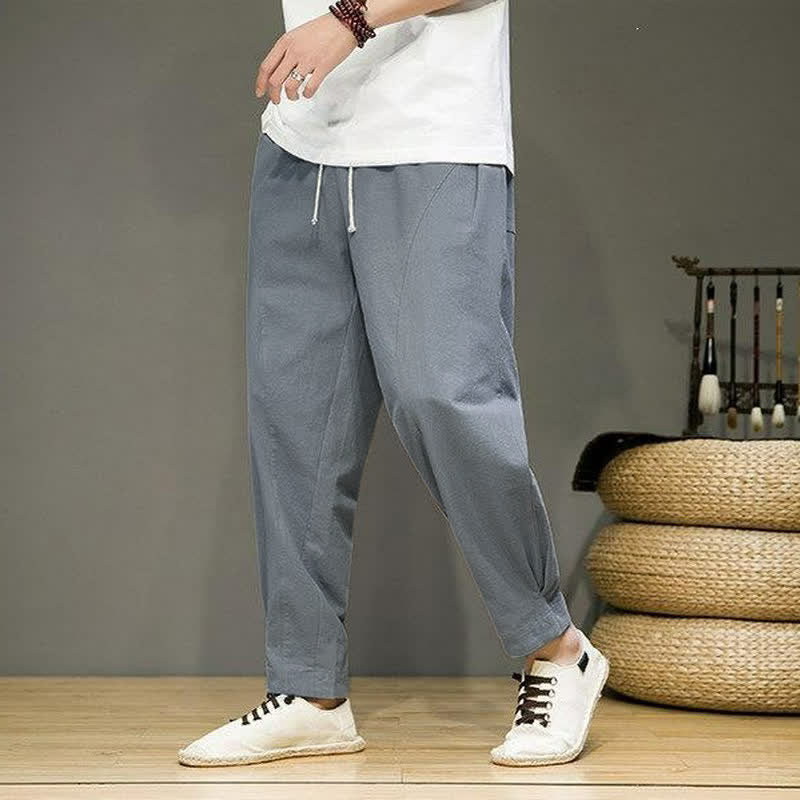 Buddha Stones Pantaloni corti da uomo a tinta unita, casual, minimalisti, con coulisse, per primavera/estate, modello affusolato con tasche. - image 18