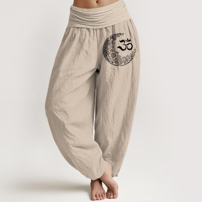 Buddha Stones Pantaloni harem da donna in puro cotone con motivo boho Om Luna Crescente e vita elasticizzata. - Tan - US16, UK/AU20, EU48 (3XL) - image 11