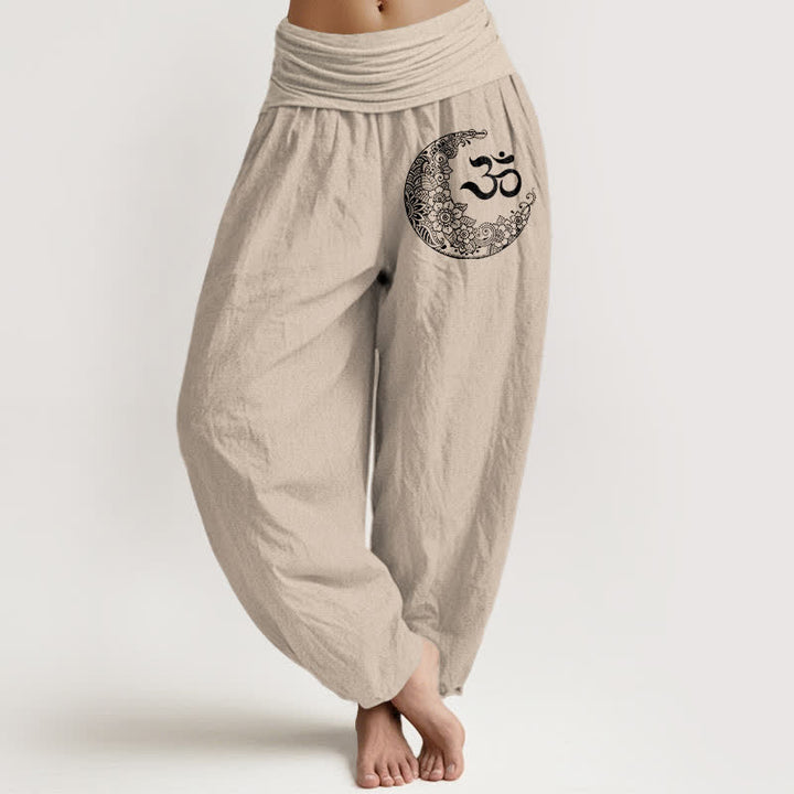 Buddha Stones Pantaloni harem da donna in puro cotone con motivo boho Om Luna Crescente e vita elasticizzata. - Tan - US16, UK/AU20, EU48 (3XL) - image 11