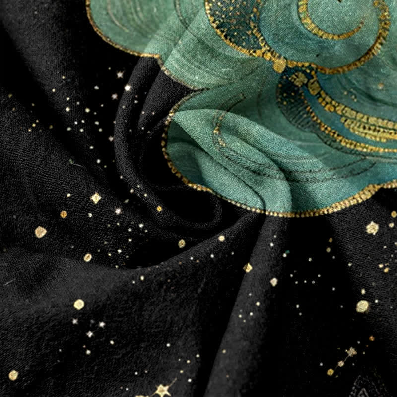 Buddha Stones Eleganti pantaloni da donna in puro cotone con elastico in vita e tasche, fantasia fenice e nuvole. - image 3