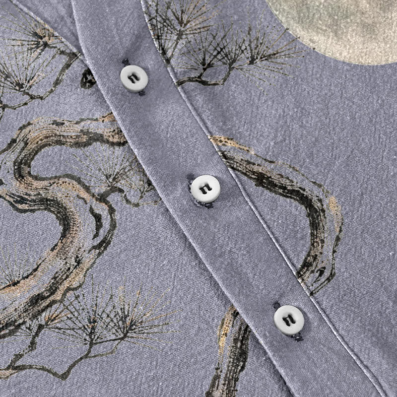 Buddha Stones Camicia da uomo a maniche corte con mezza abbottonatura, stampata su carta di cotone con motivo "Moon Pine". - image 3