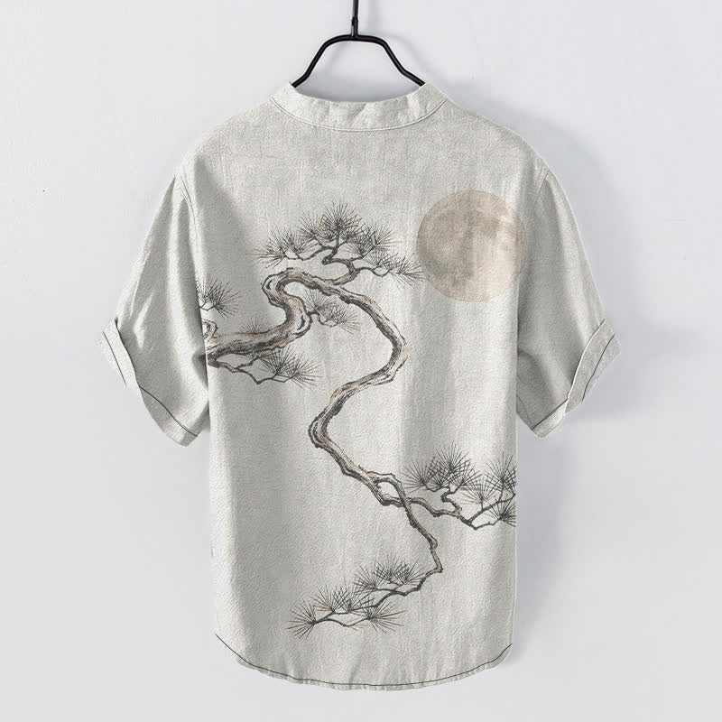 Buddha Stones Camicia da uomo a maniche corte con mezza abbottonatura, stampata su carta di cotone con motivo "Moon Pine". - image 8
