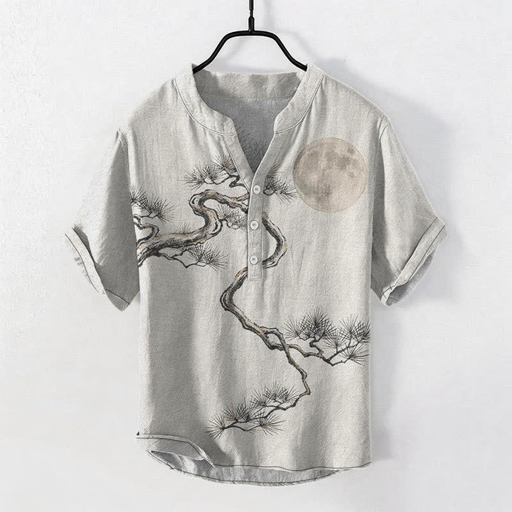 Buddha Stones Camicia da uomo a maniche corte con mezza abbottonatura, stampata su carta di cotone con motivo "Moon Pine". - Avorio - US/UK/AU50, EU60 (5XL) - image 7