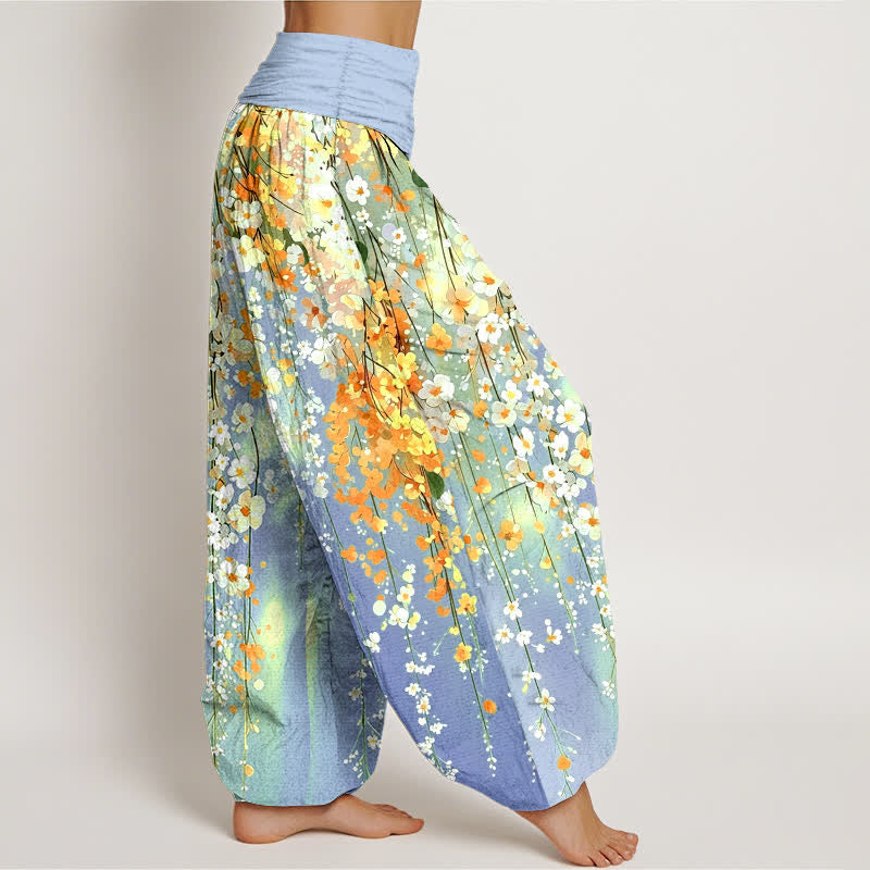 Buddha Stones Pantaloni harem da donna in cotone con motivo a cascata di fiori selvatici e vita elasticizzata. - image 6