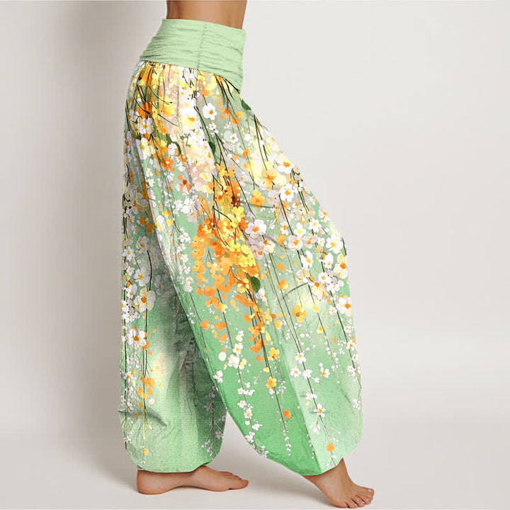 Buddha Stones Pantaloni harem da donna in cotone con motivo a cascata di fiori selvatici e vita elasticizzata. - image 9