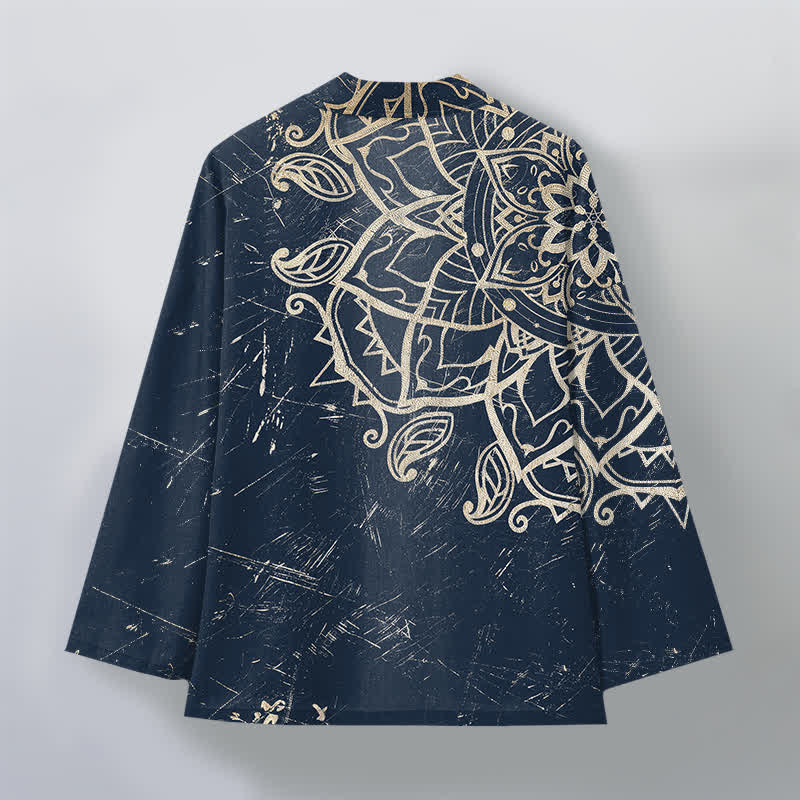 Buddha Stones Kimono da uomo in cotone effetto invecchiato con motivo mandala e apertura frontale. - image 2