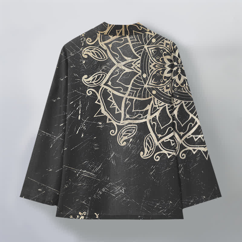 Buddha Stones Kimono da uomo in cotone effetto invecchiato con motivo mandala e apertura frontale. - image 11