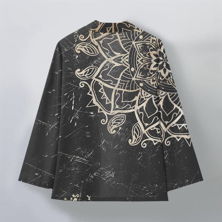 Buddha Stones Kimono da uomo in cotone effetto invecchiato con motivo mandala e apertura frontale. - image 11