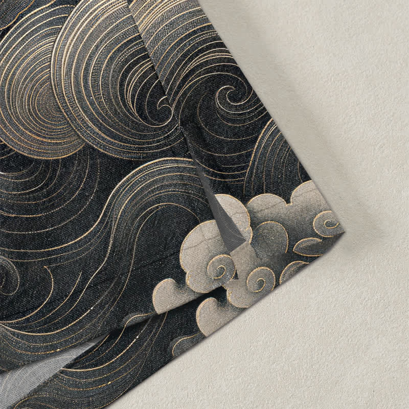 Buddha Stones Kimono da uomo in cotone con motivo drago dorato e nuvole, aperto sul davanti. - image 4