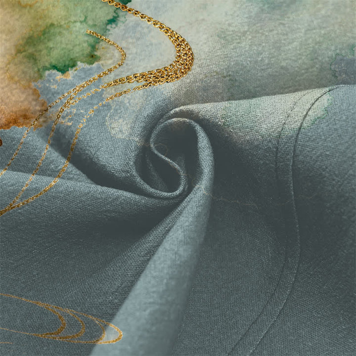 Buddha Stones Kimono da uomo in cotone con stampa a nuvole e motivo a inchiostro di loto e carpa koi, aperto sul davanti. - image 5