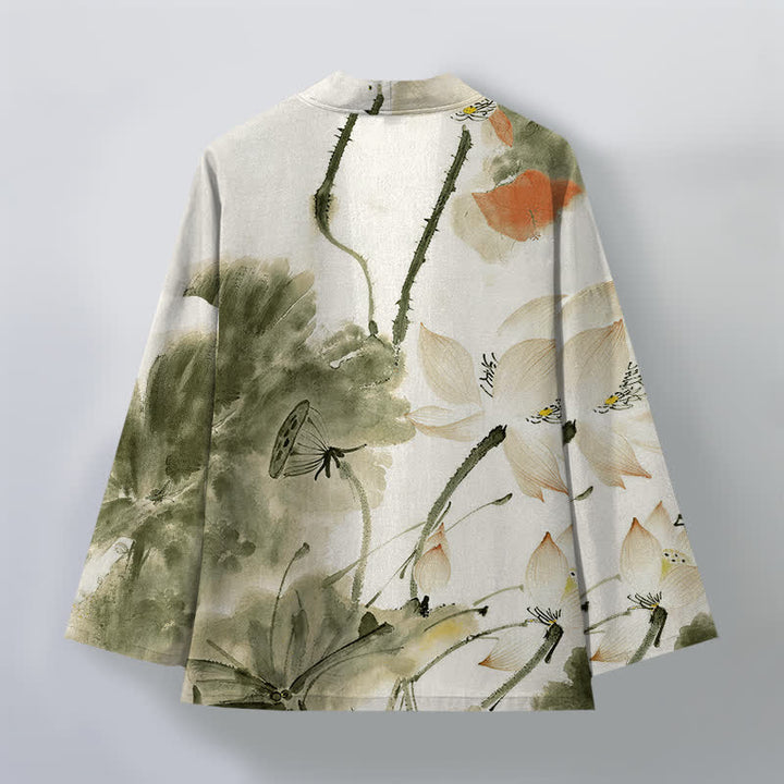 Buddha Stones Kimono da uomo con stampa a loto e apertura frontale, in cotone e inchiostro. - image 11