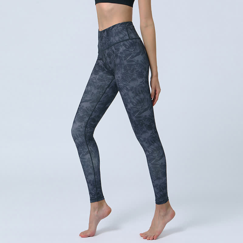 Buddha Stones Flowers Leaves Stampa Sport Fitness Yoga Leggings a vita alta Pantaloni da yoga da donna - Fiori neri - US8-10, UK/AU12-14, EU40-42 (XL) - image 5