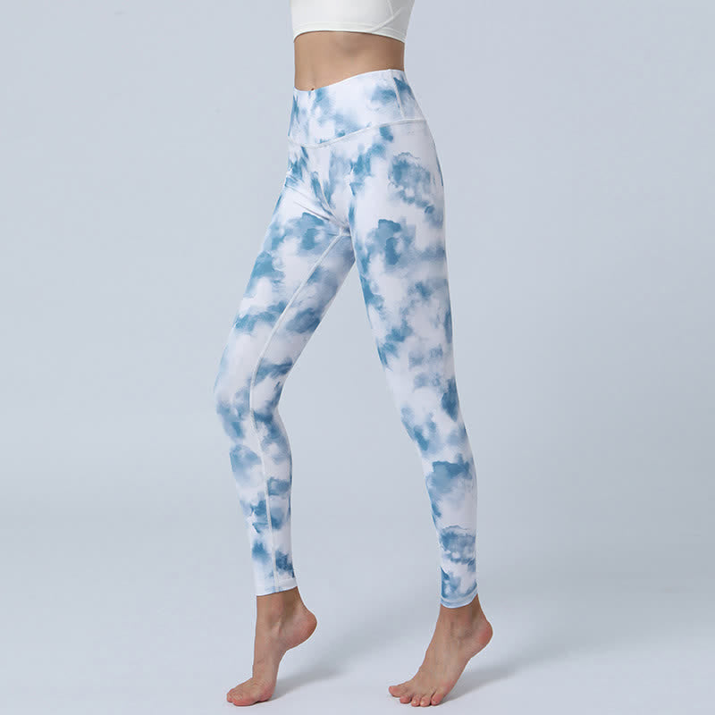 Buddha Stones Flowers Leaves Stampa Sport Fitness Yoga Leggings a vita alta Pantaloni da yoga da donna - Bianco acquamarina - US8-10, UK/AU12-14, EU40-42 (XL) - image 20