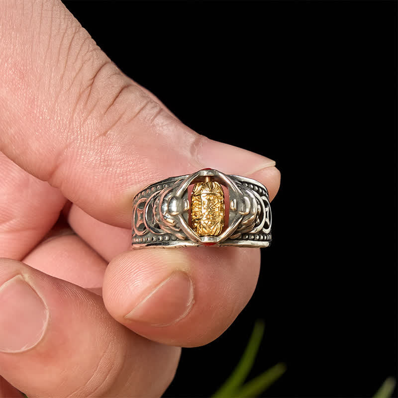 Buddha Stones Anello regolabile con spinner portafortuna cinese Pi Xiu in rame per la ricchezza. - image 11