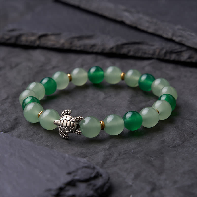 Buddha Stones Braccialetto con perline a forma di tartaruga, in agata verde naturale e avventurina verde, con design a agata verde. - image 3