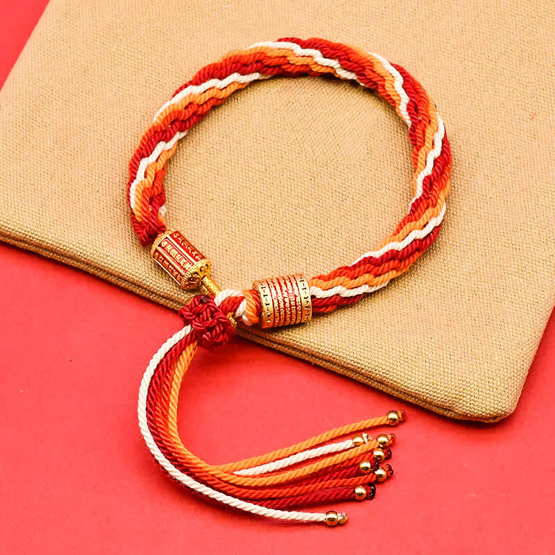 Buddha Stones Bracciale tibetano con nappe colorate in smalto e corda - Rosso scuro (Circonferenza del polso: 5,9–7,1 pollici/15–18 cm) - image 0