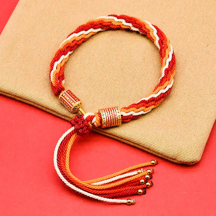 Buddha Stones Bracciale tibetano con nappe colorate in smalto e corda - Rosso scuro (Circonferenza del polso: 5,9–7,1 pollici/15–18 cm) - image 0