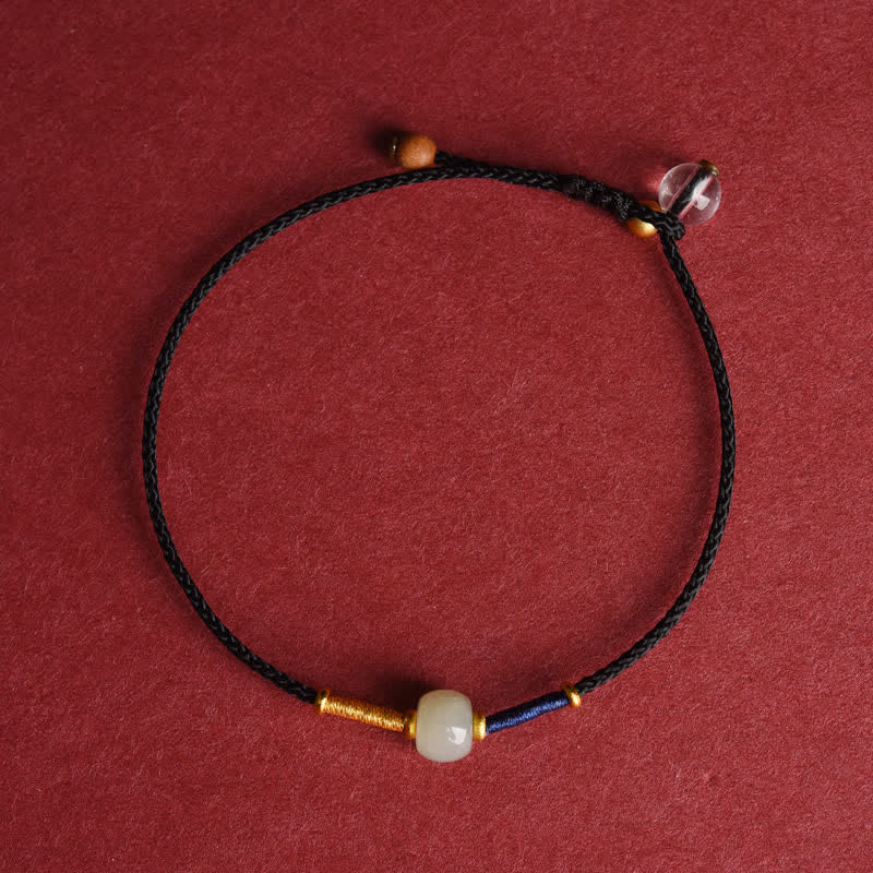 Buddha Stones Cavigliera regolabile con perline rotonde di giada e cordino rosso. - Cavigliera - Nera (8,3-10,6 pollici/21-27 cm) - image 11