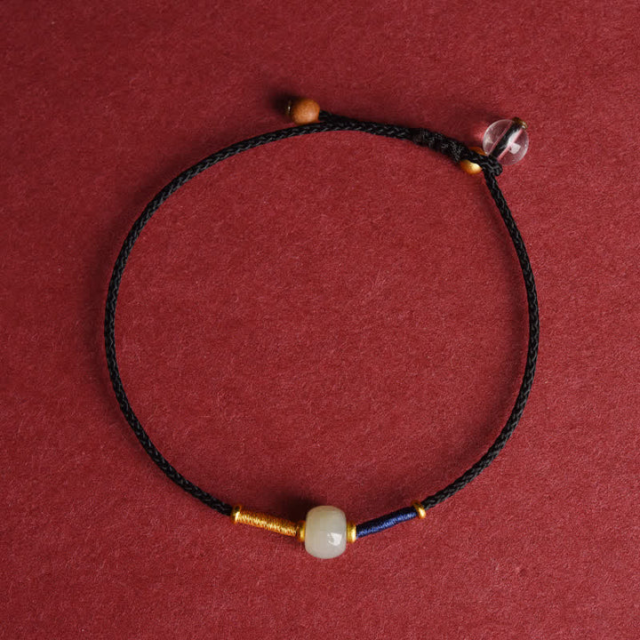 Buddha Stones Cavigliera regolabile con perline rotonde di giada e cordino rosso. - Cavigliera - Nera (8,3-10,6 pollici/21-27 cm) - image 11