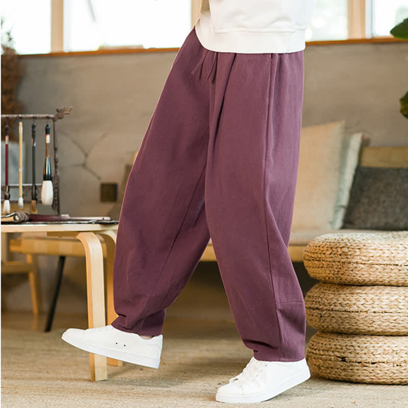 Pantaloni harem da uomo con coulisse e tasche, tinta unita, con motivo Buddha Stones. - image 8