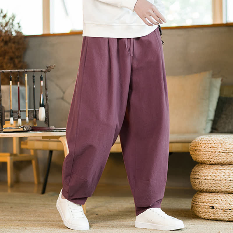 Pantaloni harem da uomo con coulisse e tasche, tinta unita, con motivo Buddha Stones. - image 9