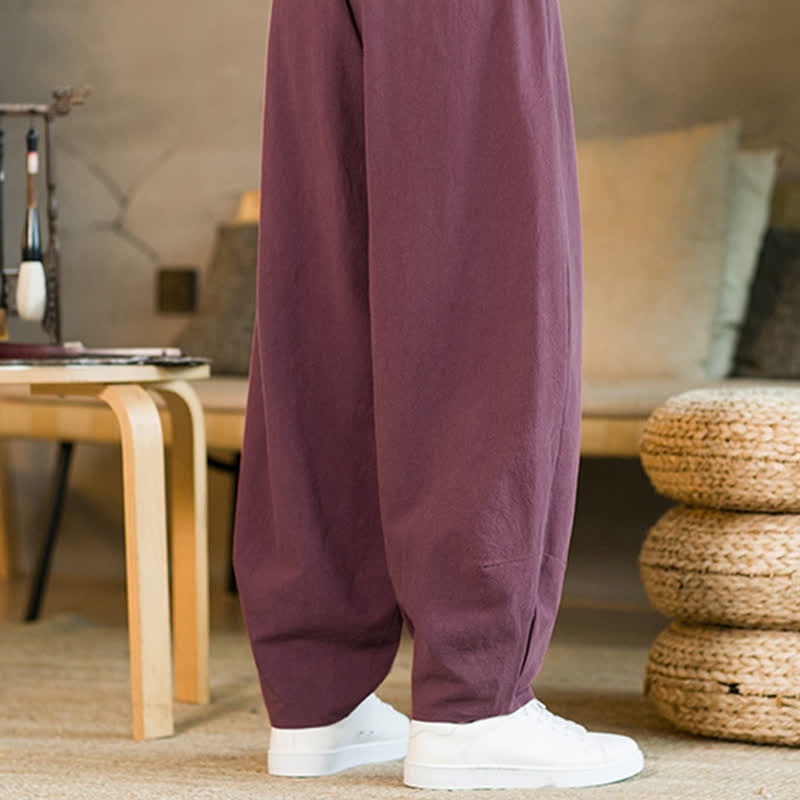 Pantaloni harem da uomo con coulisse e tasche, tinta unita, con motivo Buddha Stones. - image 10