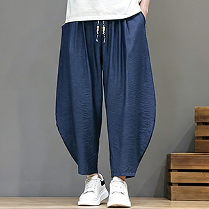 Buddha Stones Pantaloni corti estivi casual minimalisti con coulisse, modello harem da uomo con tasca - image 6