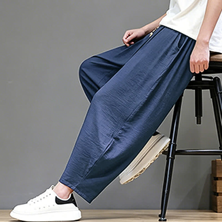Buddha Stones Pantaloni corti estivi casual minimalisti con coulisse, modello harem da uomo con tasca - image 7
