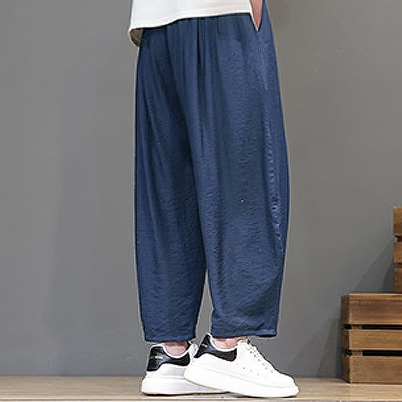 Buddha Stones Pantaloni corti estivi casual minimalisti con coulisse, modello harem da uomo con tasca - image 4