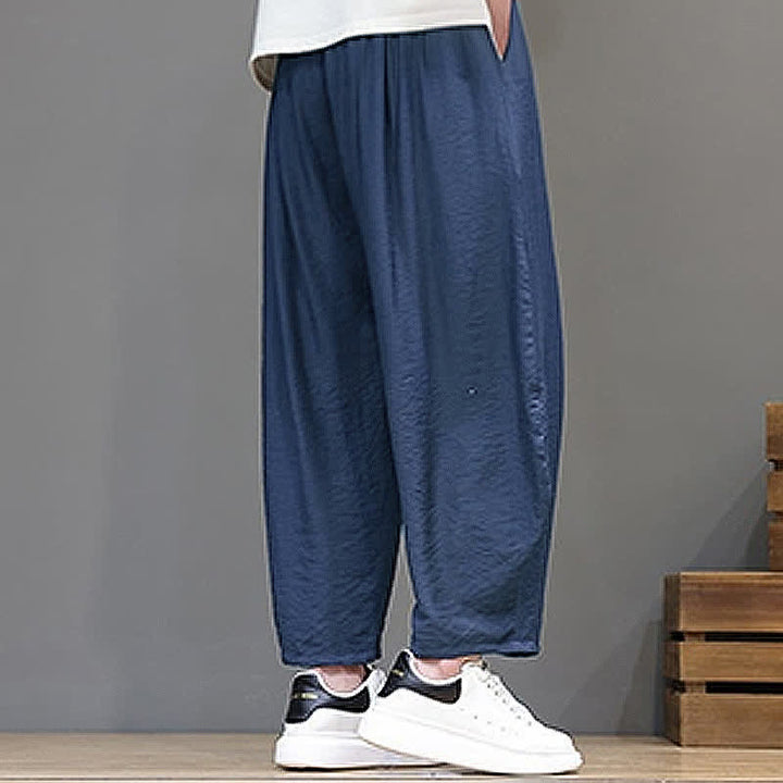 Buddha Stones Pantaloni corti estivi casual minimalisti con coulisse, modello harem da uomo con tasca - image 4