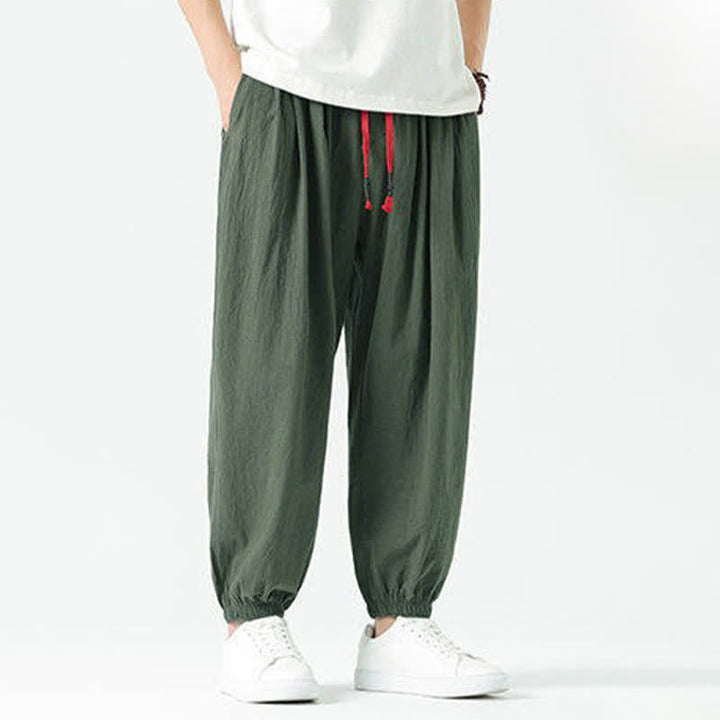 Buddha Stones Pantaloni corti da uomo estivi casual boho con coulisse in cotone tinta unita, modello harem con tasca - image 29