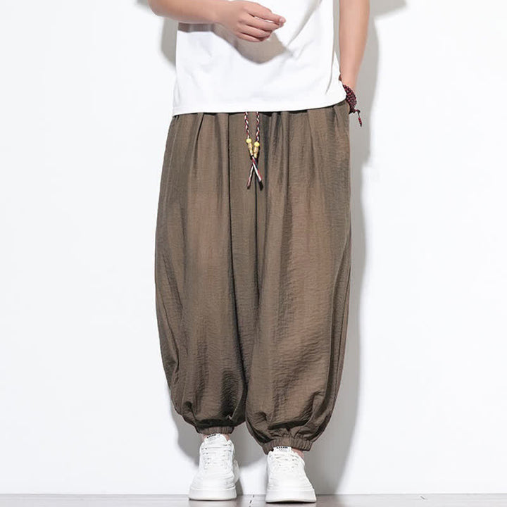 Buddha Stones Pantaloni corti estivi casual boho con coulisse, pantaloni harem da uomo a tinta unita con tasca - Siena - US/UK/AU46, EU56 (5XL) - image 18